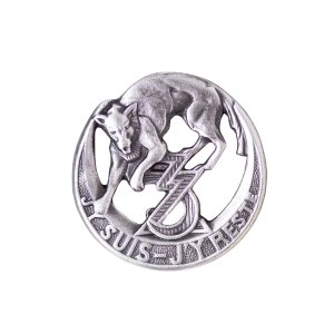 Army Badge: 3rd Zouave Badge, J''Y SUIS-J''Y RESTE, silver oxidized