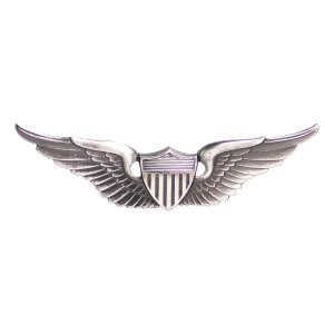 Army Badge: Aviator, regulation size, silver oxidized