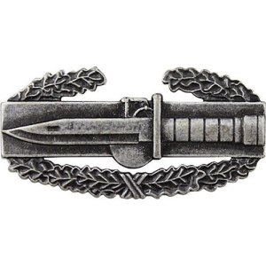 Army Badge: Combat Action First Award, regulation size, silver oxidized