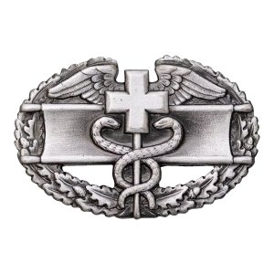 Army Badge: Combat Medical First Award, silver oxidized