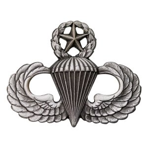 Army Badge: Master Parachute, regulation size, silver oxidized