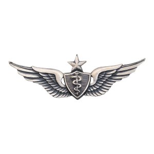Army Badge: Senior Flight Surgeon, regulation size, silver oxidized