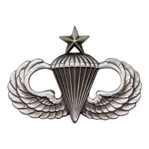 Army Badge: Senior Parachute, regulation size, silver oxidized