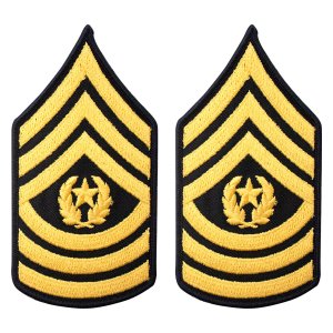 Army Chevron: Command Sergeant Major, gold embroidered on blue, male