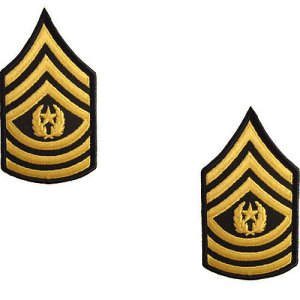 Army Chevron: Command Sergeant Major, gold embroidered on green, female