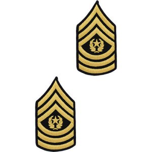 Army Chevron: Command Sergeant Major, gold embroidered on green, male
