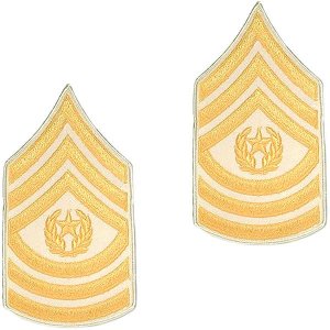 Army Chevron: Command Sergeant Major, gold embroidered on white, male