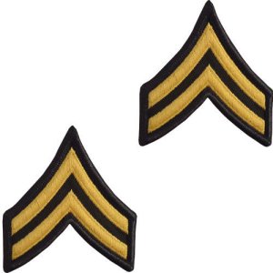 Army Chevron: Corporal, gold embroidered on green, female
