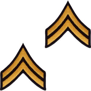 Army Chevron: Corporal, gold embroidered on green, male