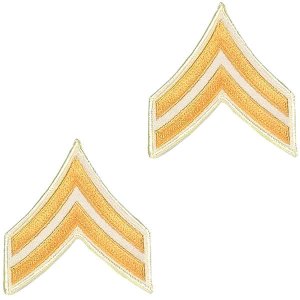 Army Chevron: Corporal, gold embroidered on white, small