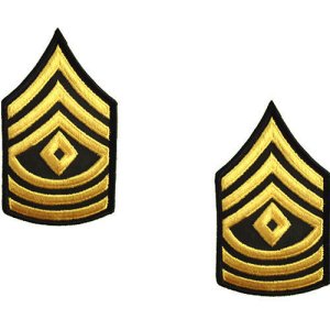 Army Chevron: First Sergeant, gold embroidered on green, female