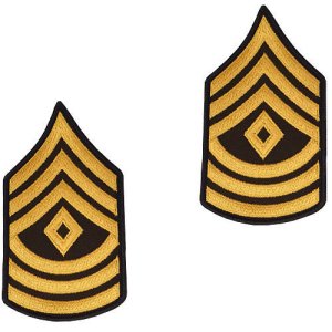 Army Chevron: First Sergeant, gold embroidered on green, male