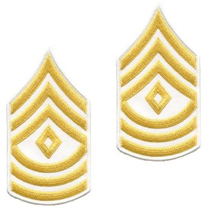 Army Chevron: First Sergeant, gold embroidered on white, male