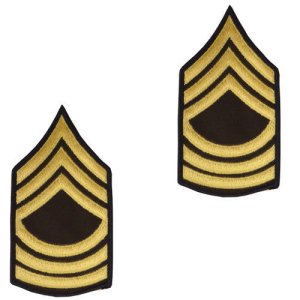 Army Chevron: Master Sergeant, gold embroidered on green, male