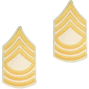Army Chevron: Master Sergeant, gold embroidered on white, male