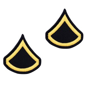 Army Chevron: Private First Class, gold embroidered on blue, female