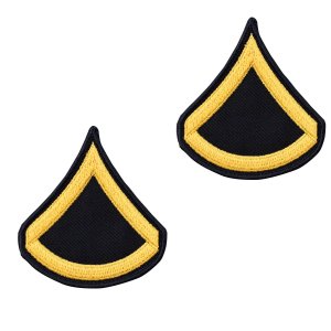 Army Chevron: Private First Class, gold embroidered on blue, male