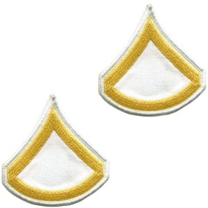 Army Chevron: Private First Class, gold embroidered on white, male