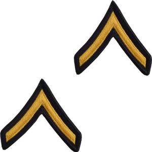 Army Chevron: Private, gold embroidered on green, female