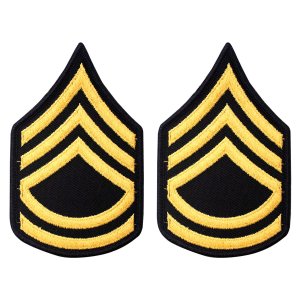 Army Chevron: Sergeant First Class, gold embroidered on blue, female