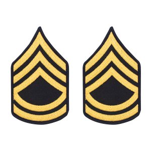 Army Chevron: Sergeant First Class, gold embroidered on blue, male