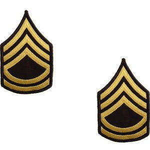 Army Chevron: Sergeant First Class, gold embroidered on green, female