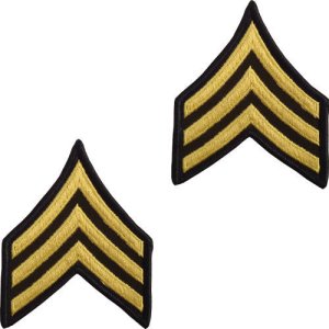 Army Chevron: Sergeant, gold embroidered on green, male