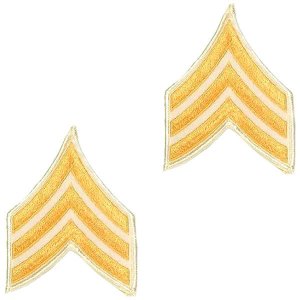 Army Chevron: Sergeant, gold embroidered on white, male
