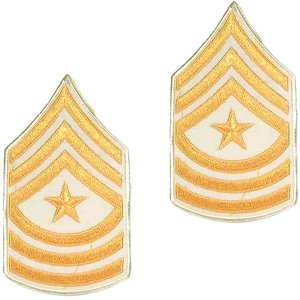 Army Chevron: Sergeant Major, gold embroidered on white, small