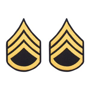 Army Chevron: Staff Sergeant, gold embroidered on blue, male