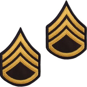 Army Chevron: Staff Sergeant, gold embroidered on green, male