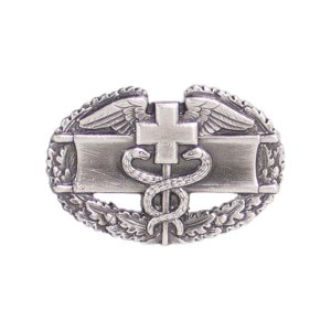Army Dress Badge: Combat Medical First Award, miniature, silver oxidized