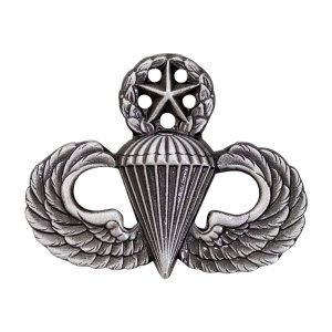 Army Dress Badge: Master Parachute, miniature, silver oxidized