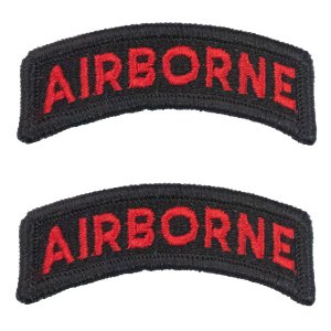 Army Embroidered Tab: Airborne, red letters on black