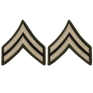 Army Green Service Uniform Chevron: Corporal, embroidered on green, Large