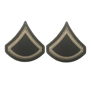 Army Green Service Uniform Chevron: Private First Class, embroidered on green, Small