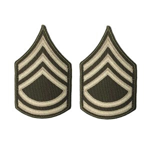 Army Green Service Uniform Chevron: Sergeant First Class, embroidered on green, Large