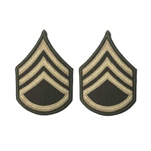 Army Green Service Uniform Chevron: Staff Sergeant, embroidered on green, Small