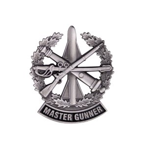 Army Identification Badge: Master Gunner, Dress Miniature Silver Oxidized