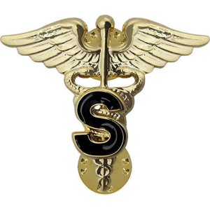 Army Officer Branch of Service Collar Device: Medical S, gold plated