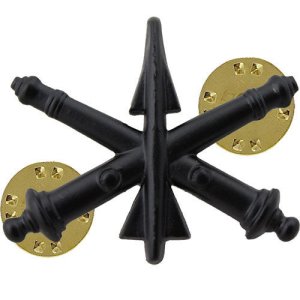 Army Officer Collar Device: Air Defense Artillery, black metal