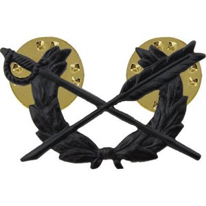 Army Officer Collar Device: Judge Advocate, black metal