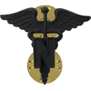 Army Officer Collar Device: Medical Nurse Corps, black metal