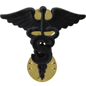 Army Officer Collar Device: Medical Specialist Corps, black metal