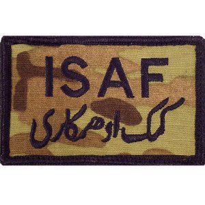 Army Patch: ISAF, International Security Assistance Force Afghanistan, embroidered on OCP