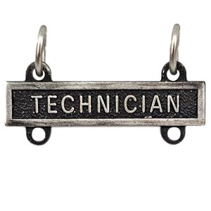Army Qualification Bar: Technician, silver oxidized finish