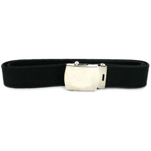 Navy Belt and Buckle: Black Cotton Silver Mirror Buckle and Tip, male