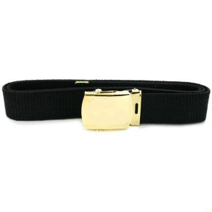 Navy Belt and Buckle: Black Cotton with 24k Gold Buckle and Tip, male