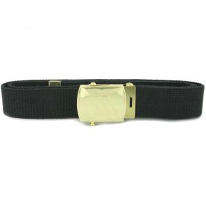 Navy Belt and Buckle: Black Cotton with Brass Buckle and Tip, male