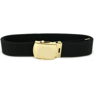 Navy Belt and Buckle: Black Nylon with 24k Gold Buckle and Tip, male
